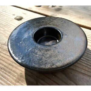 Vintage Black  Discus Shape Ceramic Votive Candle Holder Modern Simple Brutalist
